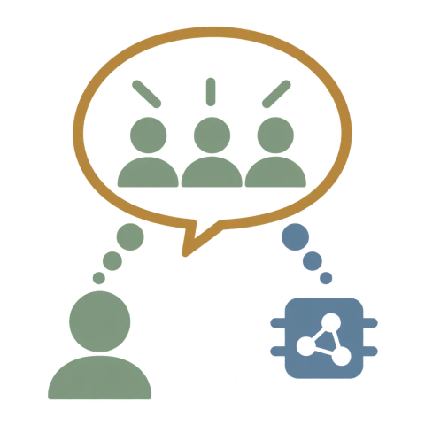 A human and an AI separately consider a group's expressed opinions.